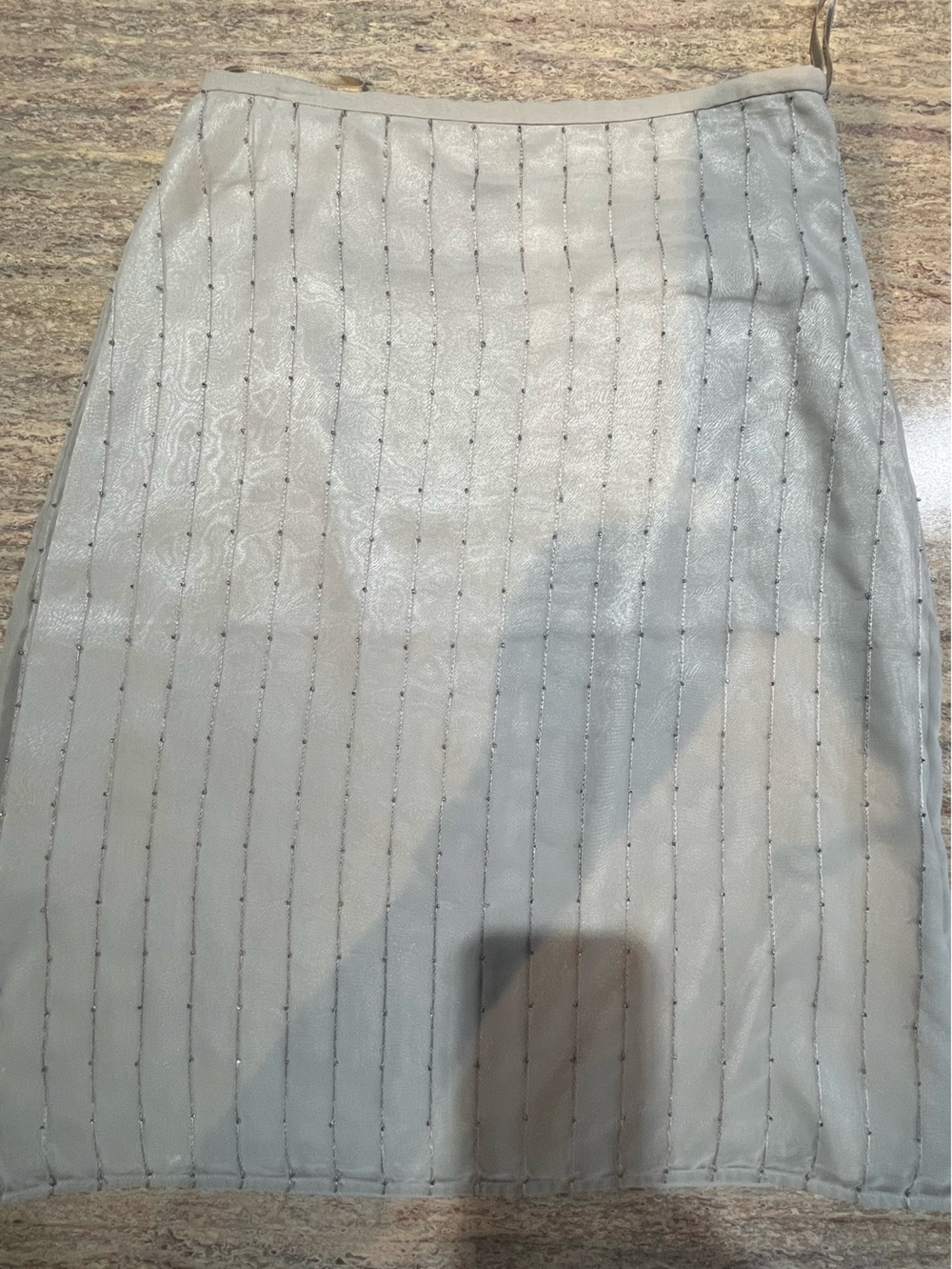 The Limited Light Gray Sheer Striped Pencil Skirt with light beading